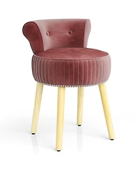 Gouun Tufted Velvet Vanity Chair with Low Back and Solid Rubber Wood Legs
