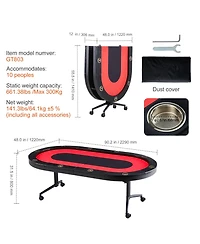 Sevorley 10-Player Foldable Poker Table, 90 inch Oval Casino Table with Padded Rails and Cup Holders