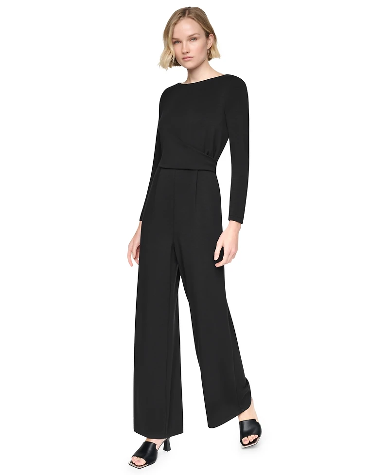 Dkny Women's Long Sleeve Boat Neck Twist-Front Straight-Leg Jumpsuit