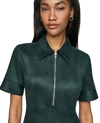 Dkny Women's Short Sleeve Collared Front-Zip A-Line Dress