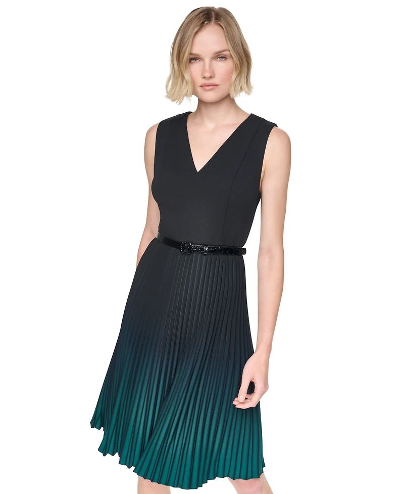 Dkny Women's Sleeveless V-Neck Ombre Pleated Dress