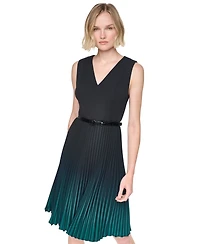 Dkny Women's Sleeveless V-Neck Ombre Pleated Dress
