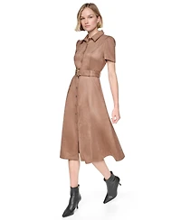 Dkny Women's Short Sleeve Collared Button-Front Midi Shirt Dress