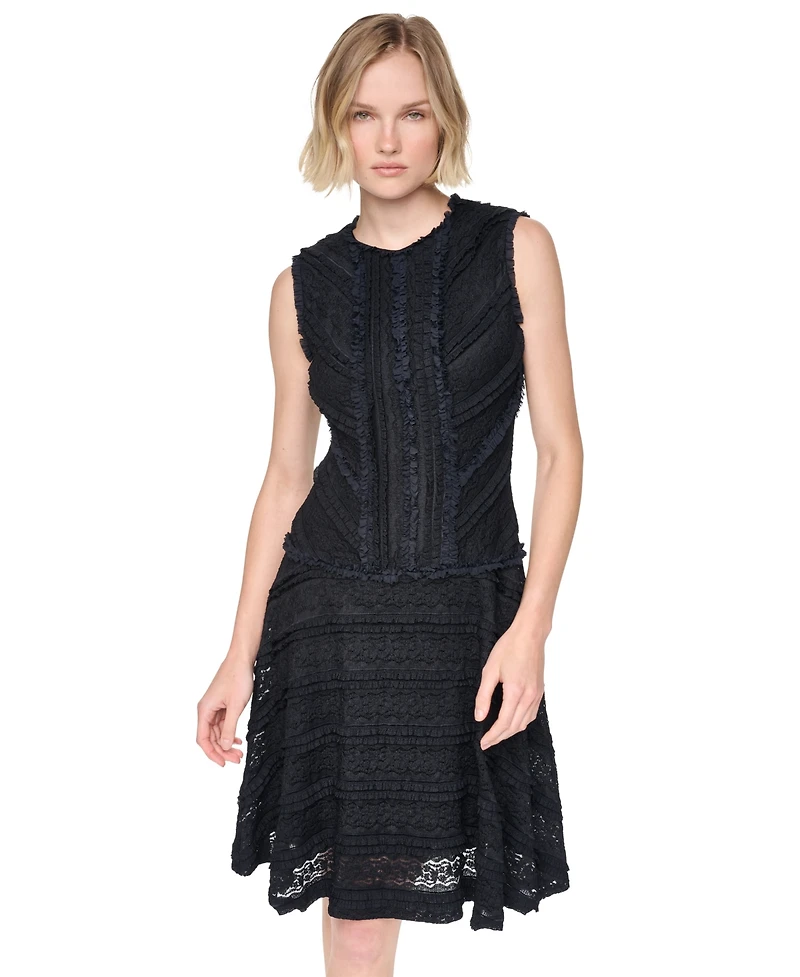 Dkny Women's Sleeveless Crew Neck Ruffle Hem Dress