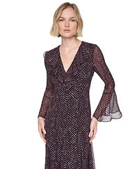 Dkny Women's Long Bell Sleeve V-Neck Ruffle Godet Midi Dress