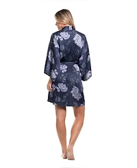Midnight Bakery Women's Floral Printed Satin Wrapper Sleepwear