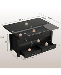homfan 40" Lift-Top Coffee Table with Drawers and Hidden Storage, Convertible Dining for Living Room