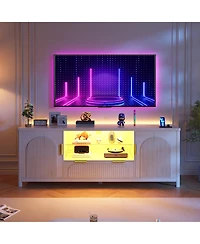 Vlsrka 63" Fluted Tv Stand with Charging Station, Led Lights and Adjustable