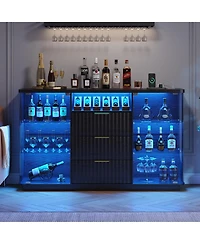 Vlsrka Modern Buffet Cabinet with Wine Storage, Led Lights and Glass Doors