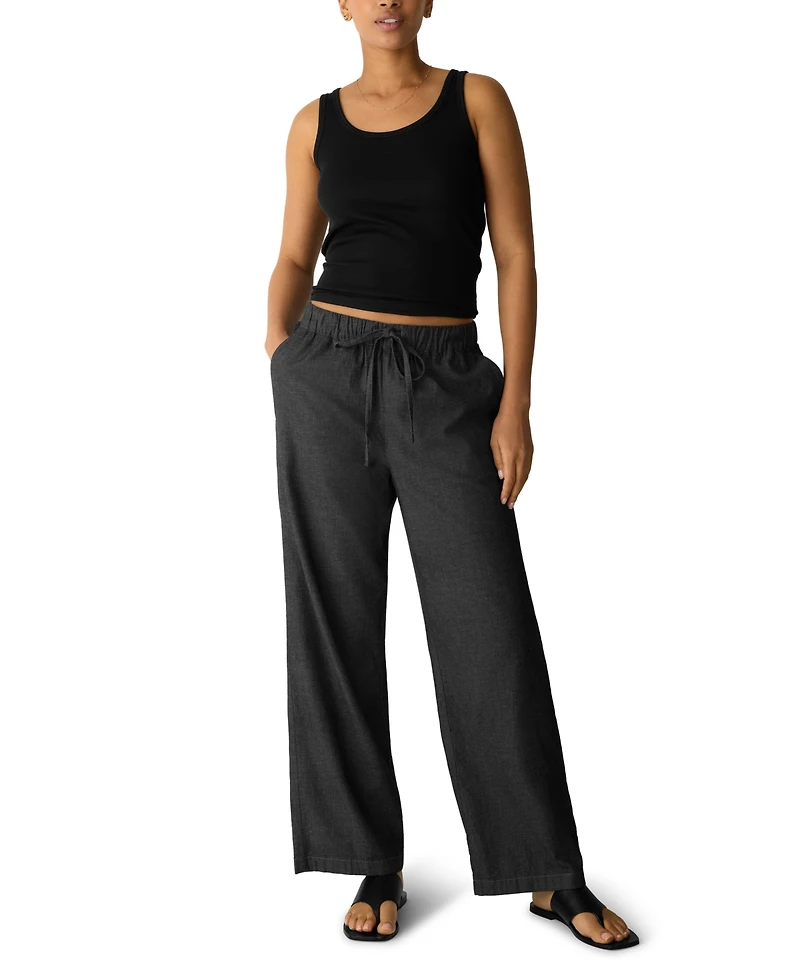 Eileen Fisher Petite Straight Full-Length High-Waisted Pull-On Cotton Pants