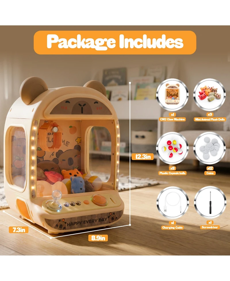 Contixo CM1 Claw Machine Toy, Mini Arcade Prize Grabber Game for Kids Ages 3+ with Led Lights, Music, Joystick Control & Plush Toys Included
