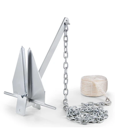 Sevorley Fluke Style Anchor Kit, 13 lb Galvanized Steel Boat Anchor with 8 feet Chain, 101 feet Rope and Shackles