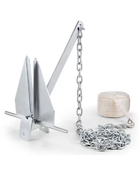 Sevorley Fluke Style Anchor Kit, 13 lb Galvanized Steel Boat Anchor with 8 feet Chain, 101 feet Rope and Shackles