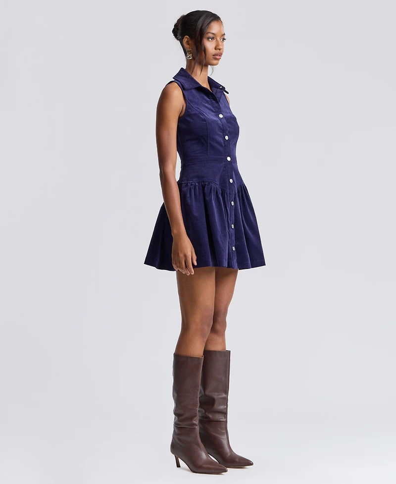 Avec Les Filles Women's Stretch Corduroy Collared Sleeveless Mini Dress