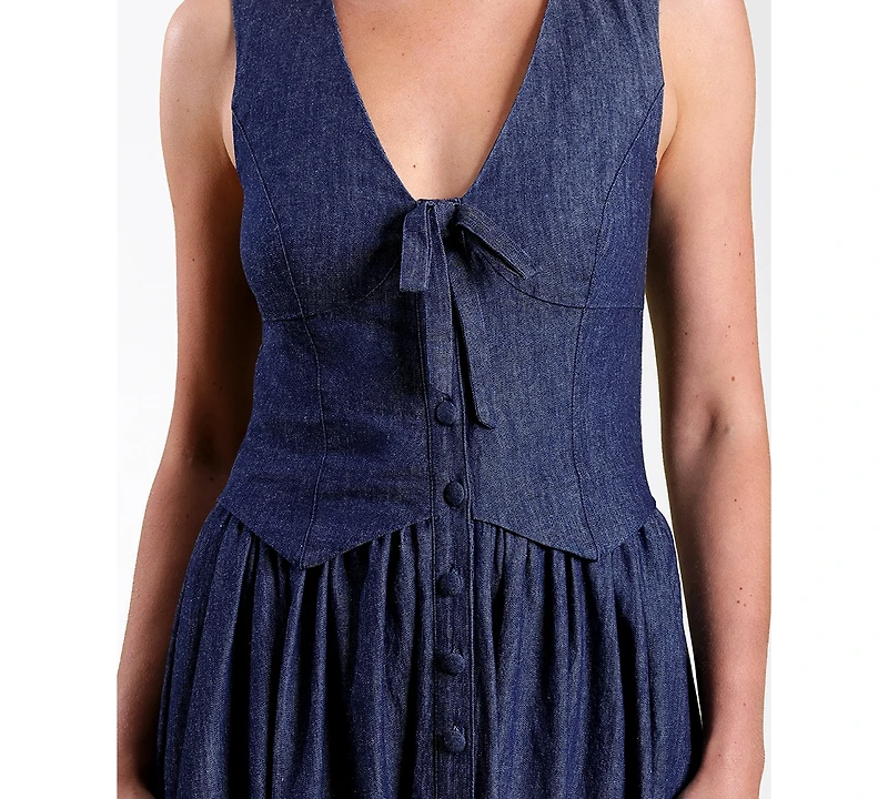 Avec Les Filles Women's Tencel Denim Vest Twofer Midi Dress