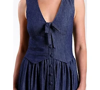 Avec Les Filles Women's Tencel Denim Vest Twofer Midi Dress