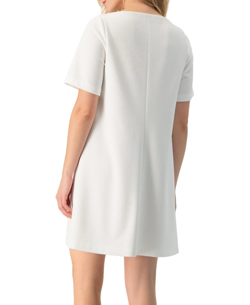 Ivonne Women's Clean Boat-Neck Short-Sleeve Shift Mini Dress