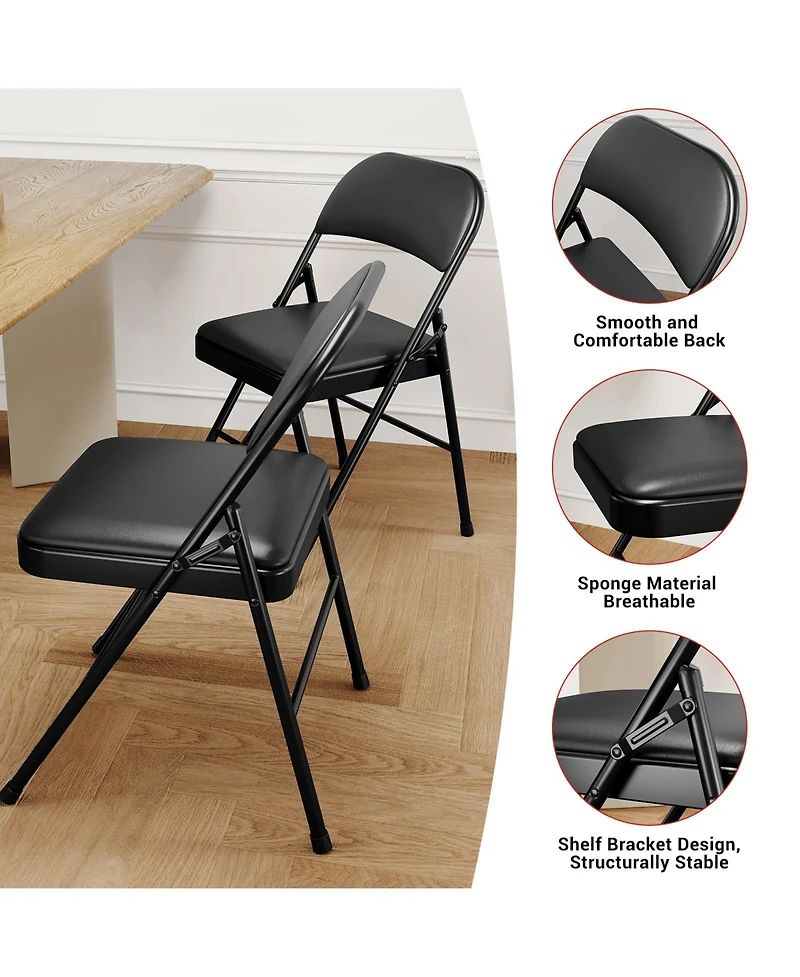 homfan Metal Folding Chairs with Padded Seat and Back, Portable Stackable Side Chair with Steel Frame
