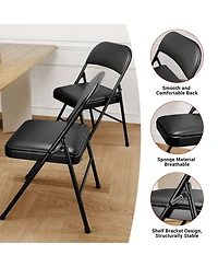 homfan Metal Folding Chairs with Padded Seat and Back, Portable Stackable Side Chair with Steel Frame