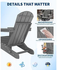 homfan Outdoor Folding Adirondack Chair Set of 4 with 2 Side Tables, Hdpe, Cup Holder.