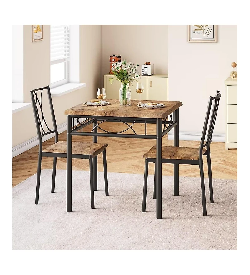 homfan 3-Piece Retro Dining Set, Square Table and 2 Chairs for Small Spaces