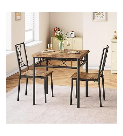 homfan 3-Piece Retro Dining Set, Square Table and 2 Chairs for Small Spaces