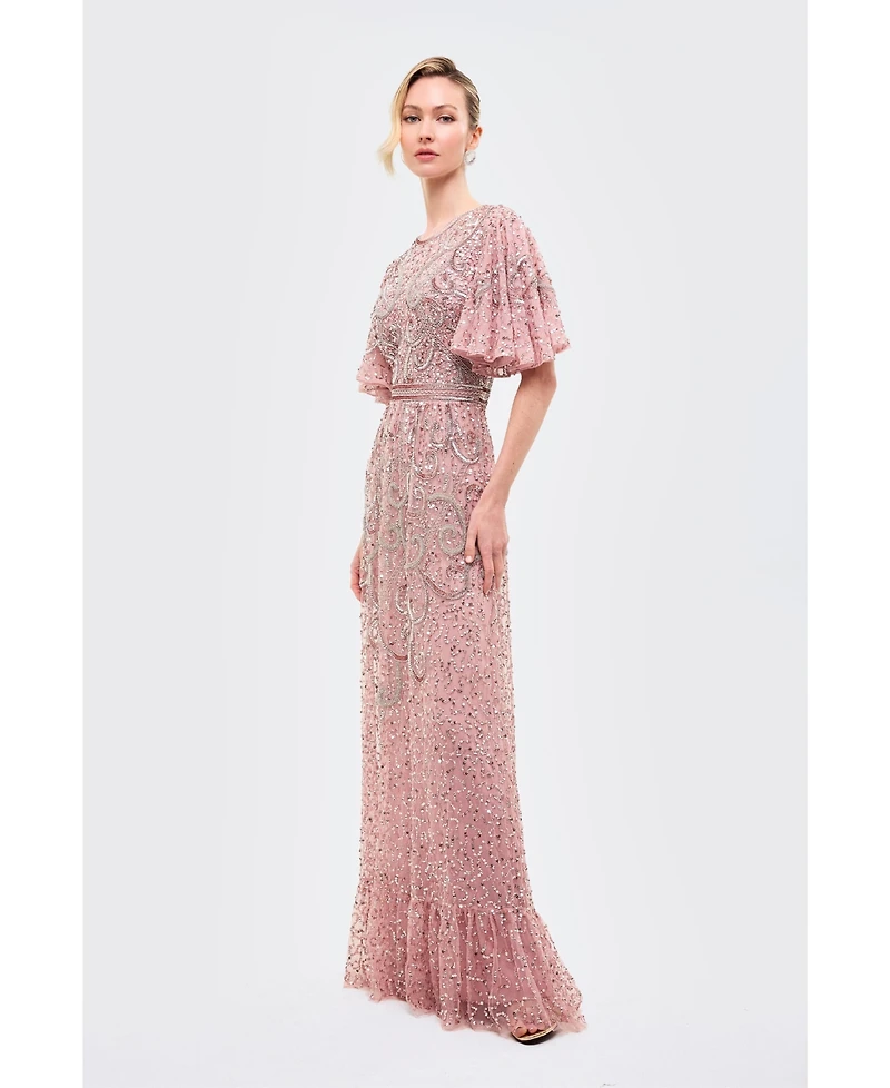 Beauut Women's Embellished Sequins Flutter Dress