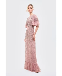 Beauut Women's Embellished Sequins Flutter Dress