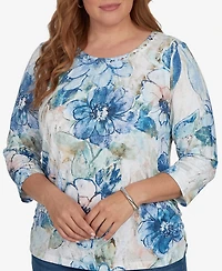 Alfred Dunner Plus Etched Florals Ruched Sides Top