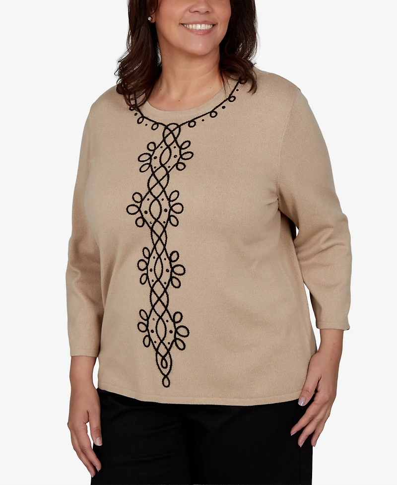 Alfred Dunner Plus Center Scroll Soutache Sweater