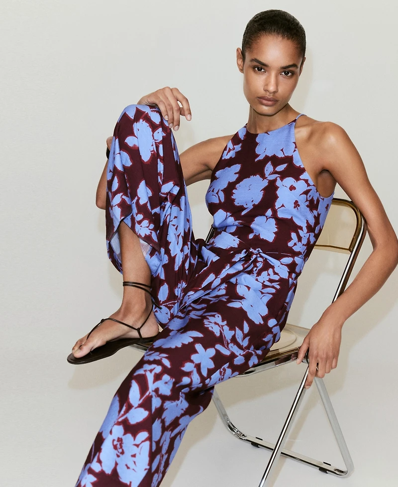 Mango Women's Floral-Print Wide-Leg Belted Jumpsuit