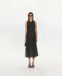 Mango Women's Asymmetrical Overlay Semi-Sheer Midi Dress