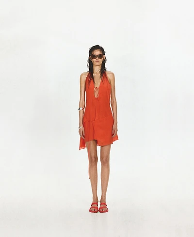 Mango Women's Halter Bows Silk Overlay Dress