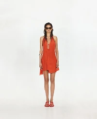Mango Women's Halter Bows Silk Overlay Dress