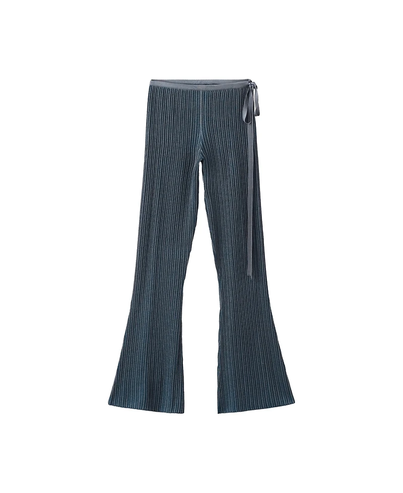 Mango Women's Bow Detail Ribbed Flared Pants