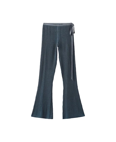 Mango Women's Bow Detail Ribbed Flared Pants