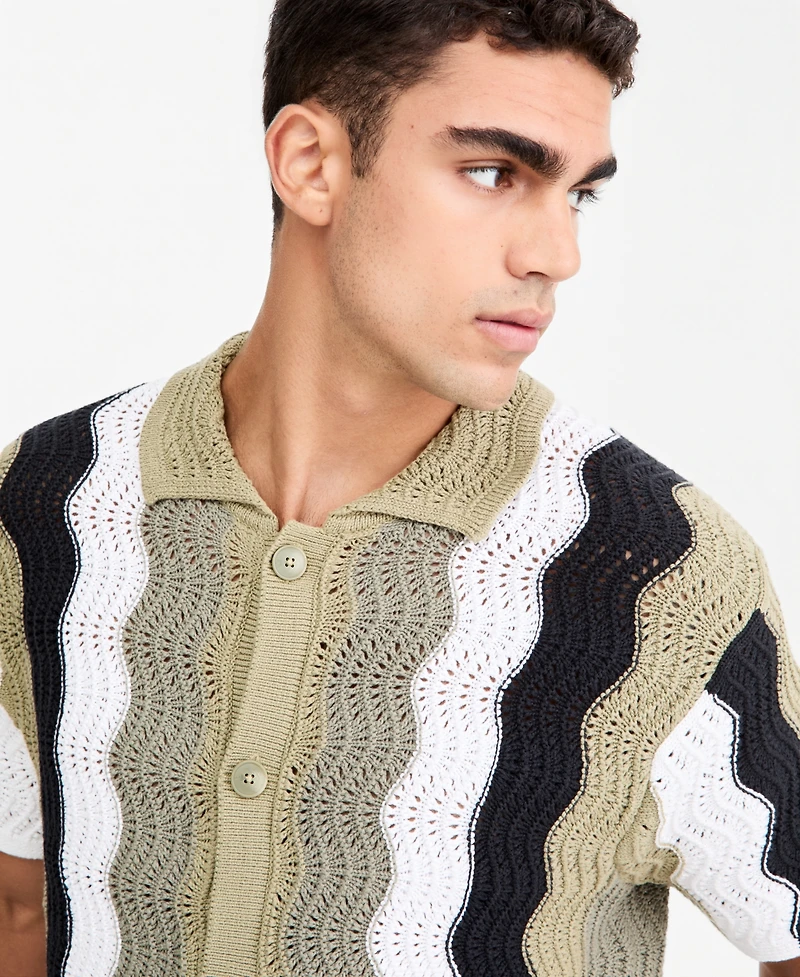 Mode of One Men's Lightweight Open-Knit Wave Polo Sweater, Macy's Exclusive