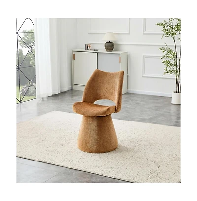 Maison Boucle Swivel Accent Chair with Chenille Upholstery, Open Back Dining for Vanity or Home Office, 360-Degree Swivel, Metal Base
