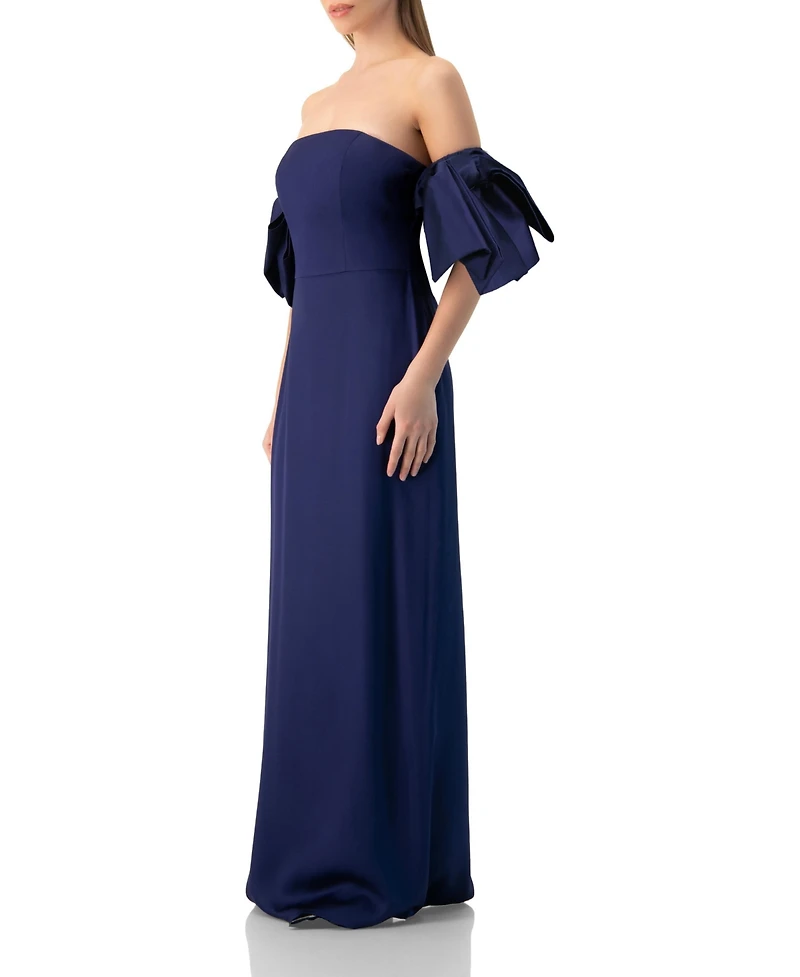 Ivonne Women's Strapless Column Gown with Detachable Bow Sleeves