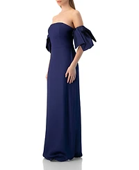 Ivonne Women's Strapless Column Gown with Detachable Bow Sleeves