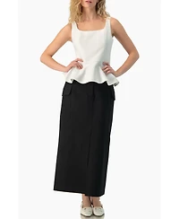 Ivonne Women's High-Waisted Belted Side-Slit Midi Skirt