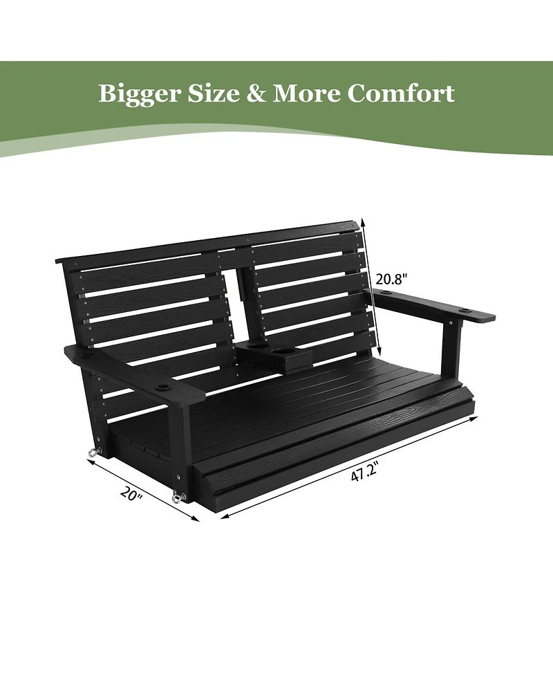 Innovaze 4.5 Ft Large 2-Seat Poly Lumber Hips Porch Swing with Foldable Cup Holders and Curved Deep Seat for Outdoor Garden(Navy Blue)