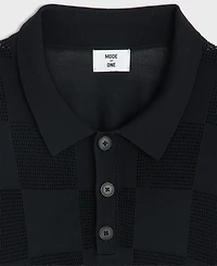 Mode of One Women's Checkerboard-Knit Relaxed-Fit Polo Shirt, Macy's Exclusive
