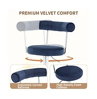 Maison Boucle Set of 2 Soft Velvet Upholstered Swivel Adjustable Bar Stools, 360-Degree Counter-Height Chairs, Chrome Silver Base