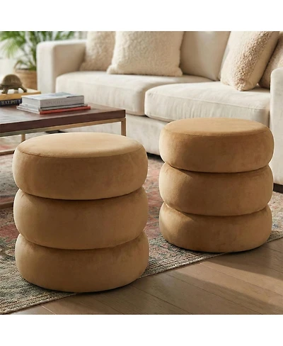 Maison Boucle Round Velvet Storage Ottomans Set of 2