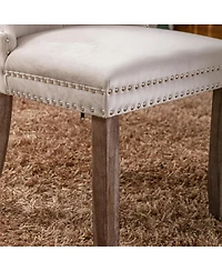Maison Boucle Upholstered Dining Chairs , Beige Velvet Upholstery High-Back Side Chairs, Tufted Nailhead-Trim with Solid Wood Legs