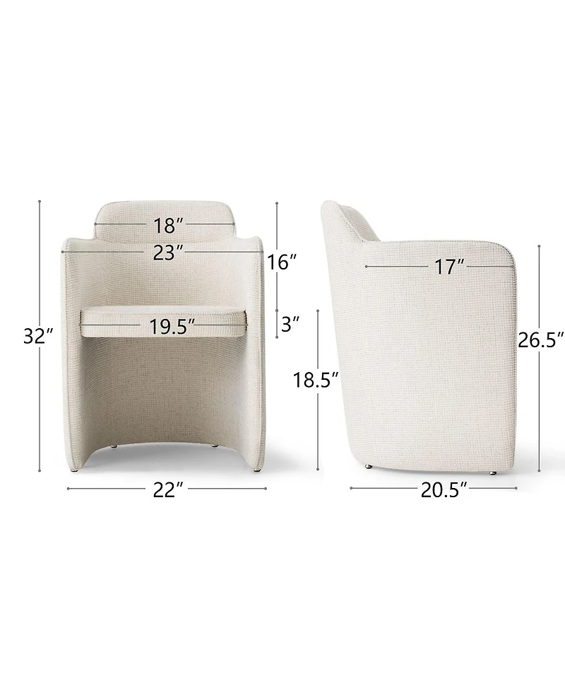 Maison Boucle Modern Upholstered Fabric Dining Armchair Set of 2, Textured Woven Barrel Chair, Space-Saving Seating for Small Dining Nook