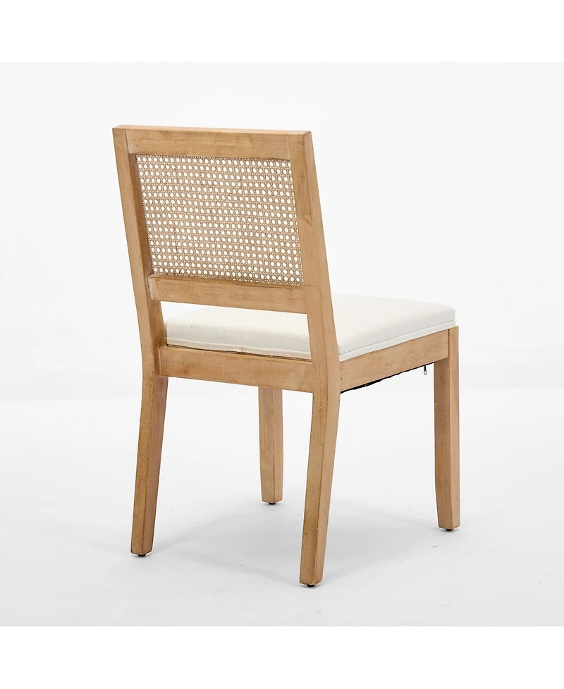 Maison Boucle Modern Dining Chairs Set of 4, Farmhouse Rattan Cane Back Side Chairs, Upholstered Seat, Solid Wood Frame