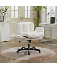 Maison Boucle Modern Chenille Swivel Office Chair, Height-Adjustable Task Chair with Flip-Up Armrests, Double-Cushioned Desk for Home