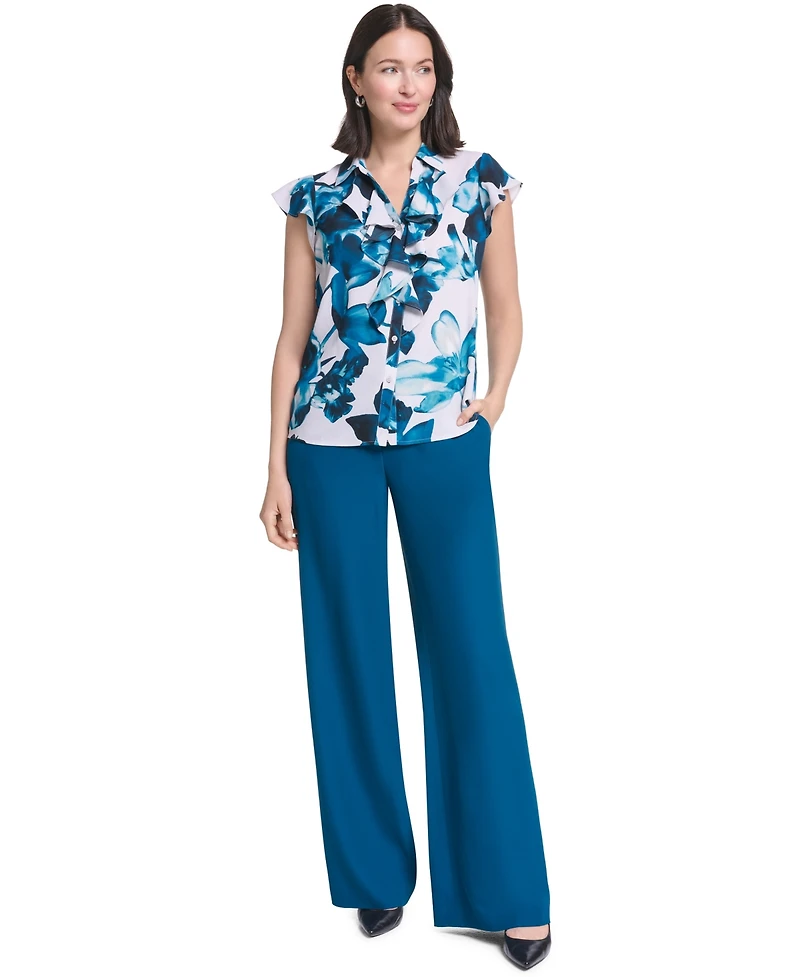 Calvin Klein Women's Ruffle Front Collared Blouse